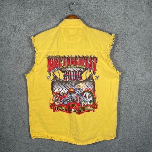 Bike To Berfest Daytona Beach 2006 Mens Large Yellow Cut off Sleeves - Picture 1 of 8